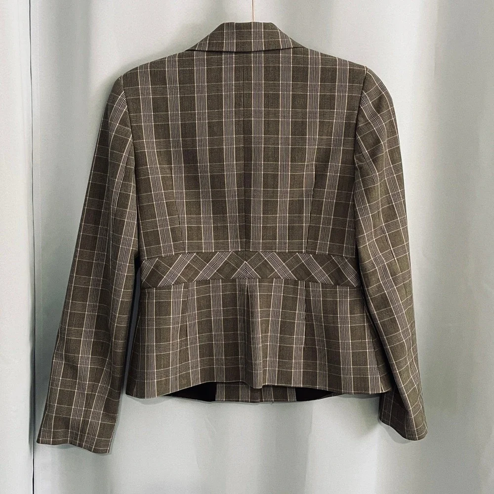 i.e.‎ Womens Pink Beige Plaid Blazer Jacket Academia Clueless Preppy Peplum Sz 6
